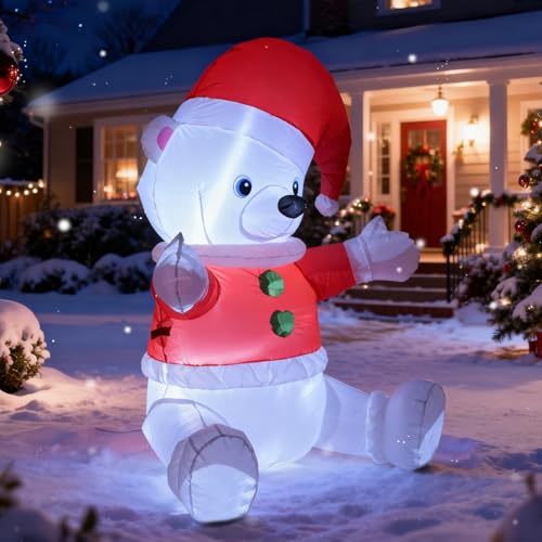 DROFELY 4FT Christmas Red Hat Bear Inflatable with Variation of This Listing, Outdoor Holiday Decoration