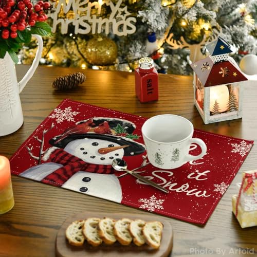 Artoid Mode 12x18 Red Snowman Placemats (Set of 6) Christmas Holiday Table Mats 12" x 18"