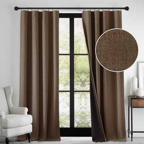 RYB HOME Brown 100% Blackout Curtains 84 Inches Long for Bedroom