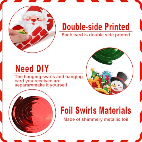 KIMOBER 30PCS Christmas Hanging Swirls Decorations, Double Sided Foil Swirl Hanging Ceiling Decorations for Xmas Holiday Party Supplies