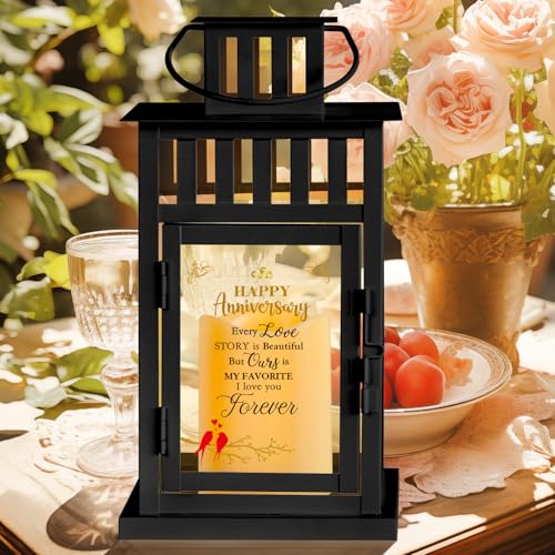 Every Love Story Anniversary Lantern Gift for Him Her - Remote LED Candle, 15x6x6 inch
