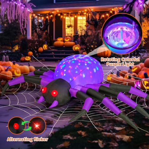 9FT Halloween Inflatable Decoration Purple Spider Yard LED Decor