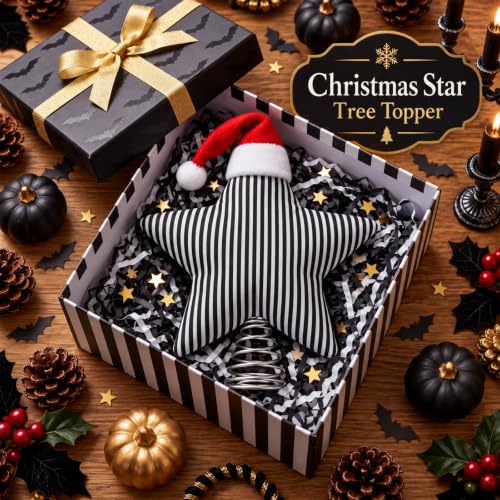 Suncalla Black and White Gothic Star Christmas Tree Topper - Nightmare Variant