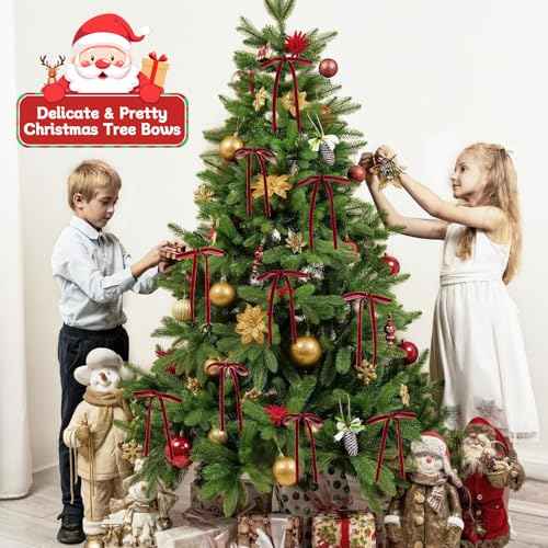 Yastouay 24 Pcs Burgundy Velvet Bows for Christmas Tree, 5 x 7 Inch Christmas Tree Bows, Velvet Christmas Bows for Wreath Gifts Garland Fireplace Candlestick Party DIY Home Decor