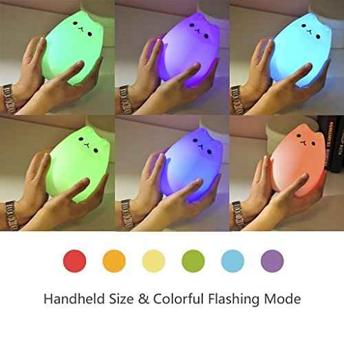 WoneNice Cute Kitty Night Light, Rechargeable Silicone Cute Lamp with Warm White & 7-Color Breathing Modes, Touch Sensor Control, Gift for Women Mom Teen Girls Kids Toddler Baby