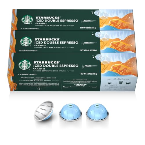 Coffee Pods for Nespresso Vertuo - Starbucks Iced Caramel Double Espresso, 30 Count
