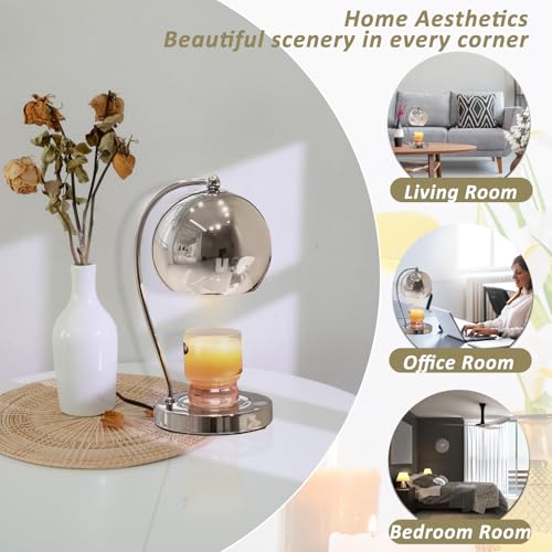 Silver Candle Lamp Warmer with Timer & Dimmer - Modern Scented Candle Melting Lantern
