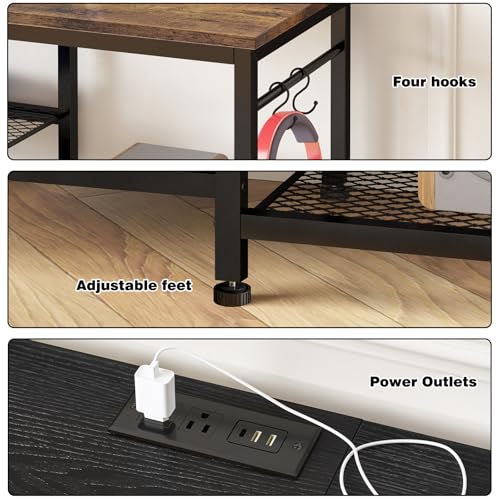 YGEOMER TV Stand for 55 Inch TVs with Outlets - Black, 47.2W x 11.8D x 21.6H, Includes Outlet & Cable Management