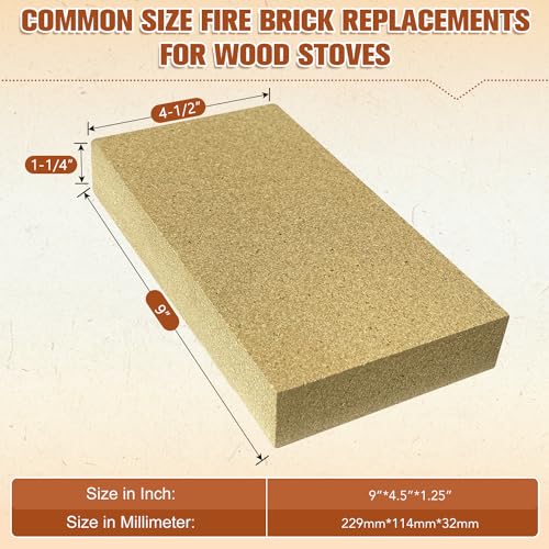 High-Temperature Fire Bricks 9 x 4.5 x 1.25 Inches Pack of 12 - Durable Insulating Brick