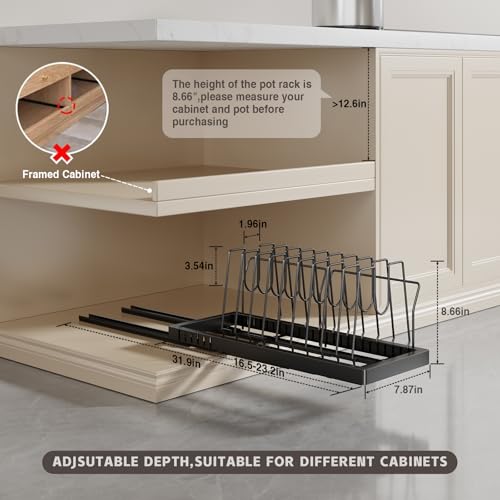 Magheo Black 2 Pack Expandable Under Cabinet Pot and Pan Organizer with Adjustable Dividers