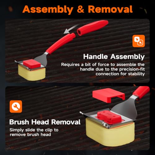 Bristle-Free Grill Brush with Heat-Resistant Kevlar Fiber Head, Red