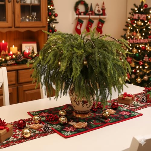 MGupzao 12Pcs 27-Inch Christmas Norfolk Pine Stems with Lights, Green