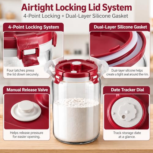 10L Glass Flour Storage Container with Airtight Lid and Wide Mouth - Variation 2.6 Gallons / 1
