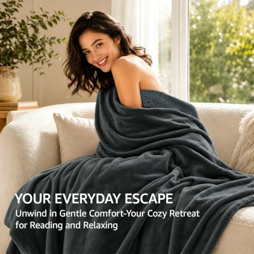 LOOBANI Waterproof Queen Bed Blanket Gray 80x80 Inches - Double-Sided Cozy & Leak-Proof