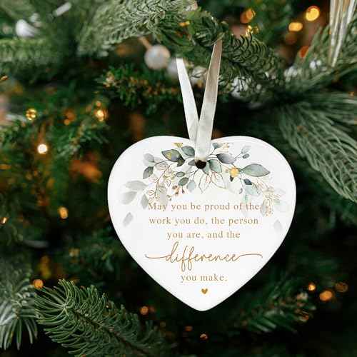 Thank You Ornament for Women Boss Coworker Teacher Nurse - Christmas Employee Thank You Gifts - Inspirational Farewell Goodbye Going Away Gift - Ceramic Appreciation Christmas Ornament?