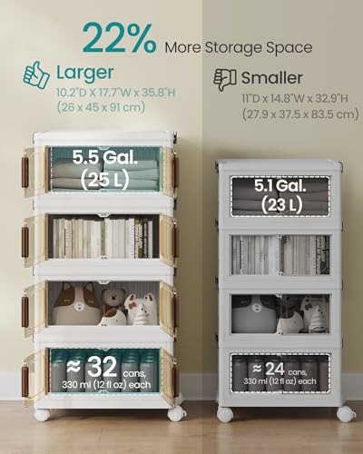 White SONGMICS 26QT Stackable Storage Bins with Lid - 4-Tier Foldable Organizer