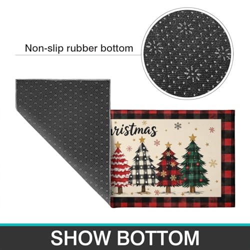 Ghroiep 2-Piece Christmas Kitchen Rugs Set Beige-Red 17x47 + 17x30 Non-Slip Microfiber