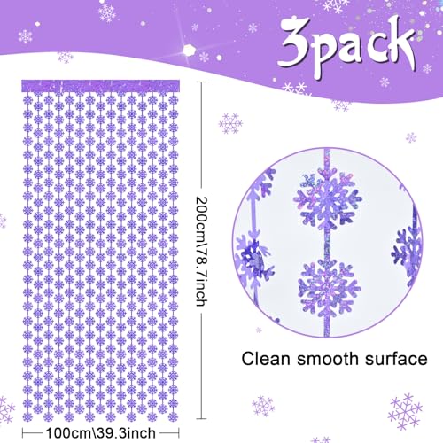 Snowflake Decorations 3 Sheets Iridescent Purple Hanging Snowflake Streamers Garland Winter Wonderland Foil Fringe Curtains Backdrop Lavender Frozen Party Decorations