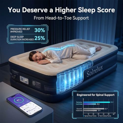 Solrelux 18-Inch Twin Air Mattress with Built-in Pump, Foldable, Waterproof, Supports 550 lbs