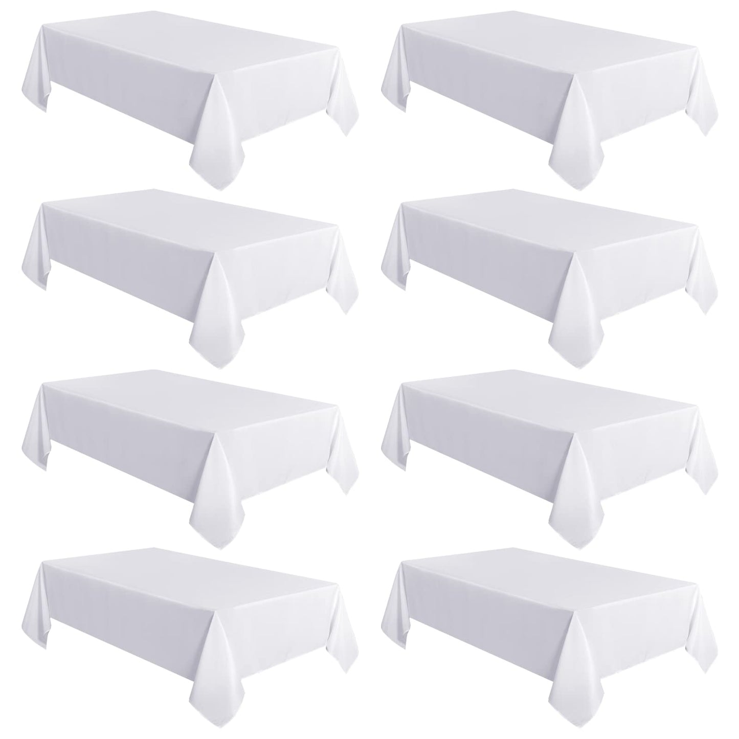 sancua 8 Pack White Tablecloth 60 x 102 Inch, Rectangle Table Cloth for 6 Feet Tables - Stain and Wrinkle Resistant Washable Polyester Table Cover for Dining Tables, Buffet Parties and Camping