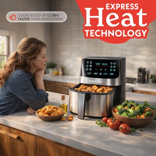 8 Qt Air Fryer with 12 Presets - Stainless Steel Large Capacity Kitchen Appliance