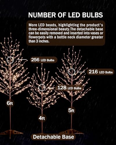 TYBEEU Star Light Tree Set 4ft, 5ft & 6ft with 600 Warm White LEDs - Indoor Outdoor Decor