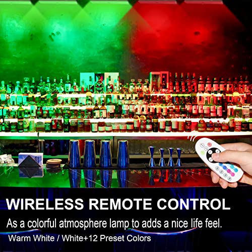 Diomart 4 Pack Rechargeable RGB Under Cabinet Lights with Remote Control - 15 Color Changeable Wireless LED Night Lights for Indoor Display Shelf
