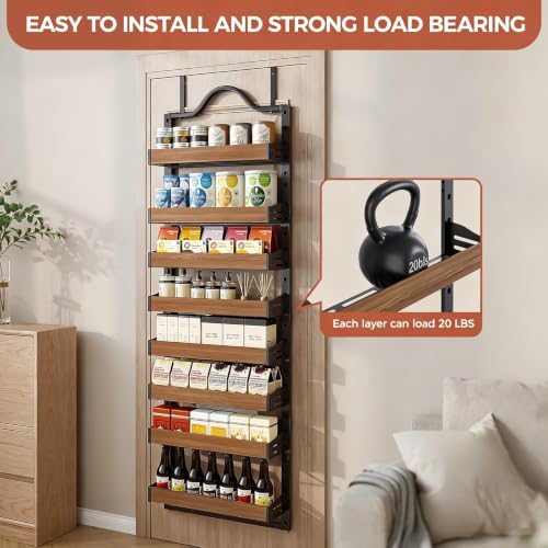 8-Tier Over-the-Door Pantry Organizer with Wooden Baskets - Black, 72.6 x 17.1 inches, Adjustable Shelves