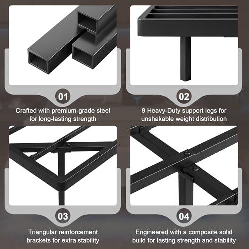 Feonase Full Size Floating Bed Frame with Charging Station and Led