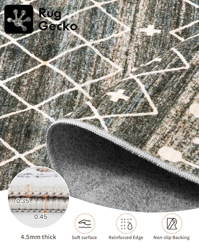 8x10 Black Area Rug - Washable Non-Slip Moroccan Style Living Room Rug