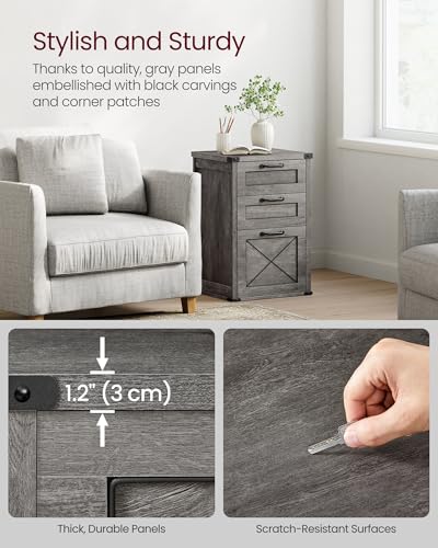 VASAGLE File Cabinet with 3 Drawers - Misty Gray, A4 & Letter Size Printer Stand
