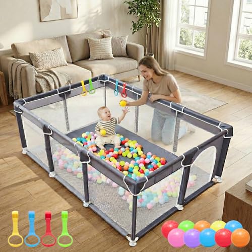 Baby Playpen 50x74 Large Play Yard for Toddlers & Babies - Grey