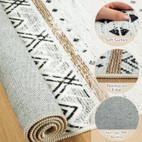 8x10 Washable Area Rug for Living Room and Bedroom - Black and Brown - Non-Slip Water-Resistant Boho Style Variation