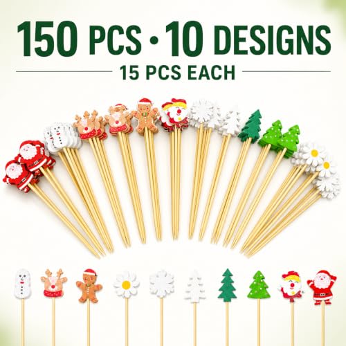 150pcs 5.2in Christmas Cocktail Picks - Basilify Christmas Cocktail Picks, Xmas Party Decor