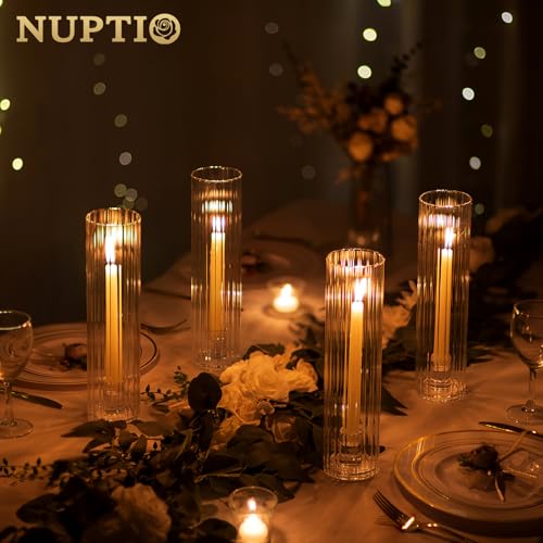 NUPTIO Ribbed Hurricane Glass Candle Holders Set of 10 - 11.8" Tall