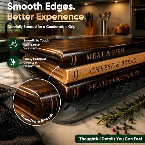 Book Cutting Board Set with Stand - Brown & Tan Kitchen Chopping Boards