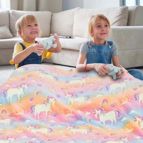 Glow in The Dark Blanket Unicorns Gifts for Kids, Soft Unicorns Blanket Gift Toys for Toddler Girls Age 2-16 Birthday Christmas 50""x60"", A0003