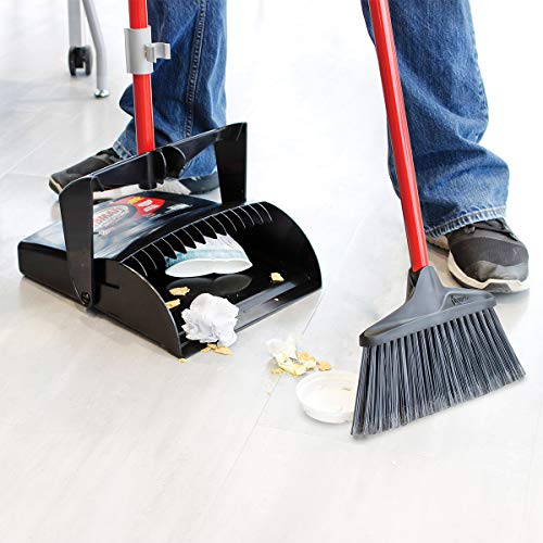 Lobby Dustpan and Broom Set - 41 Inch Length, Black & Red, Pack of 2