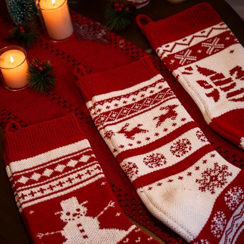 JOYIN White Classic 3-Pack 18-Inch Knit Christmas Stockings Burgundy & White