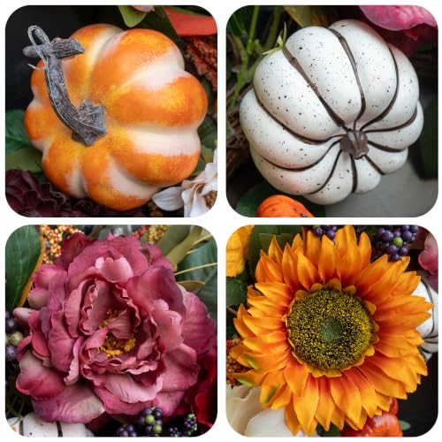24 Inch Fall Wreath for Front Door Autumn Harvest Decor Lifelike Flowers