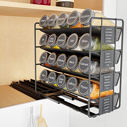 SpaceAid Pull Out Spice Rack Organizer with 20 Jars - Left Facing, Heavy Duty Kitchen Cabinet Storage