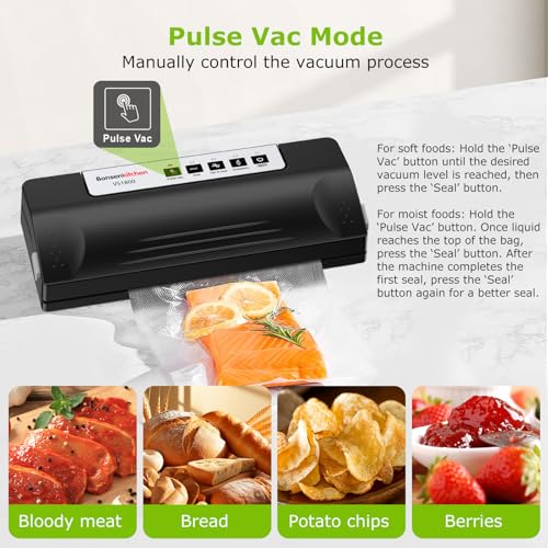 Vacuum Sealer Machine for Food Storage - Black/Silver, 5 Bags Included