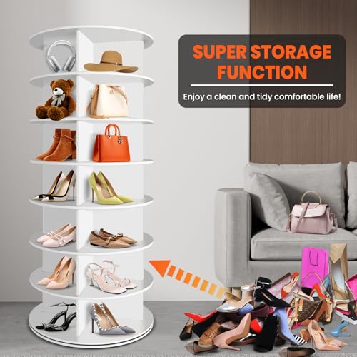 7 Tier Rotating Shoe Rack Tower - 360° Spin, Large Capacity, Space Saver - Variation of THIS listing