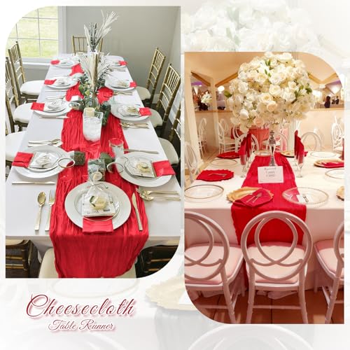 ACSUIT 3 Pack Red Cheesecloth Table Runner 17x108 Inch Semi Sheer Boho Fabric for Wedding & Party Decor