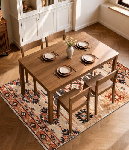 YIHOUSE 6x9 Terracotta Western Aztec Washable Area Rug for Living Room