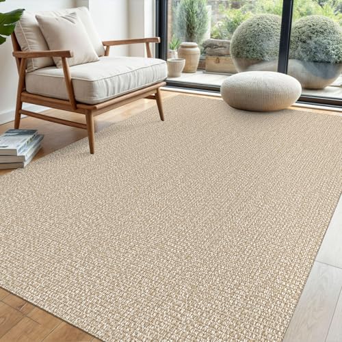 EARTHALL Washable 4x6 ft Sand Beige Non Slip Entryway Rug - Durable Cotton Blend