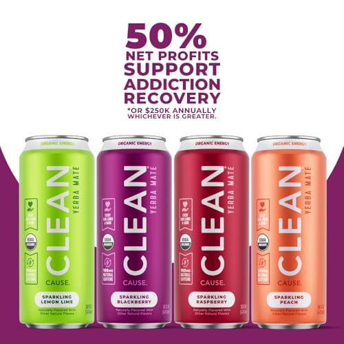 CLEAN Cause Low Calorie Sparkling Yerba Mate Tea Variety Pack - 12 Cans, 4 Flavors