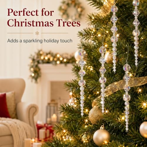 12 Pc Crystal Icicle Christmas Ornaments, Acrylic Bead Hanging Decor