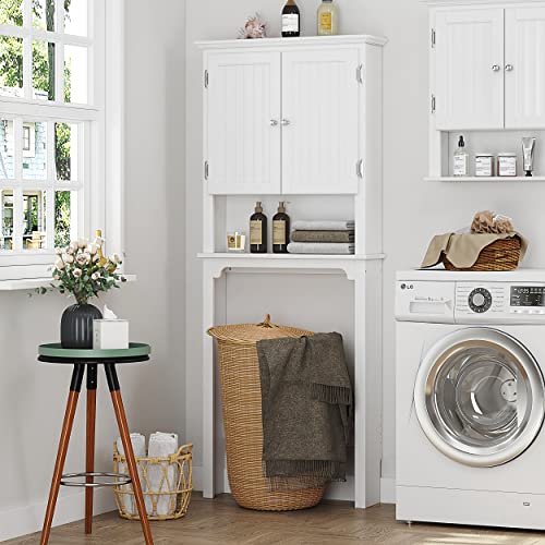 UTEX White Over-the-Toilet Storage Cabinet with Doors - Bathroom Organizer