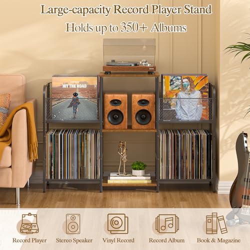 3IngSeagulls Record Player Stand with Vinyl Storage & LED Light - Standard